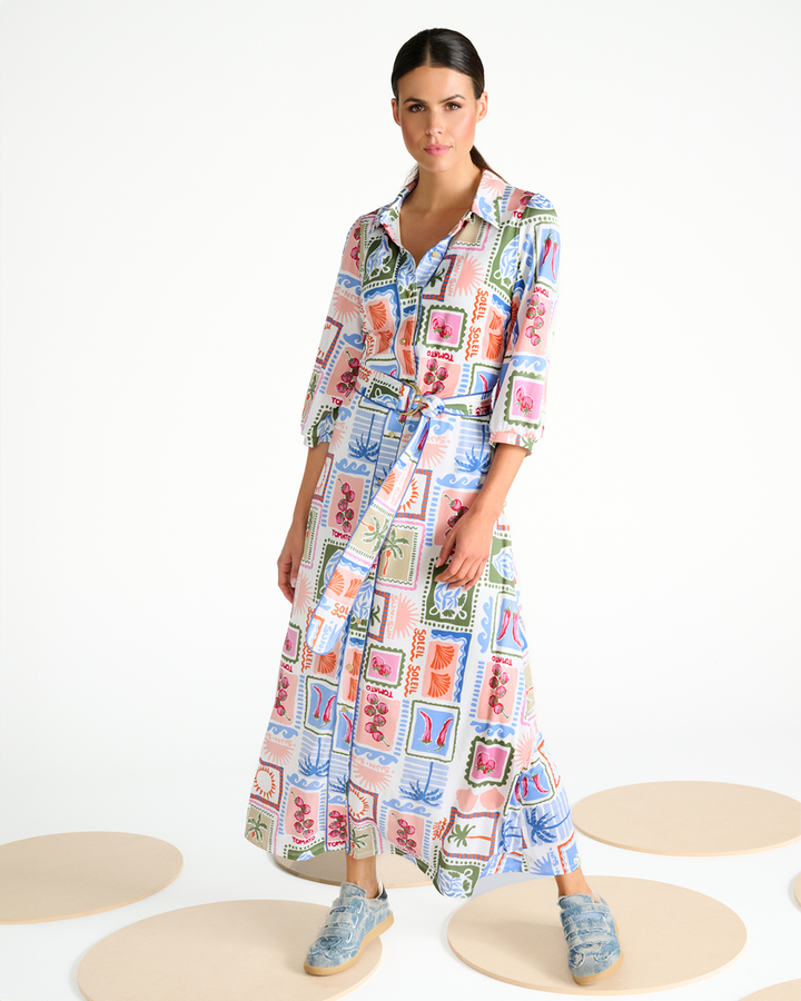K-design - Maxi jurk met print en stoffen riem (C302)