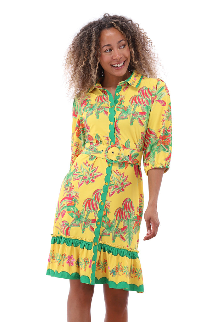 K-design - Jurk met print, volant en stoffen riem (C401)