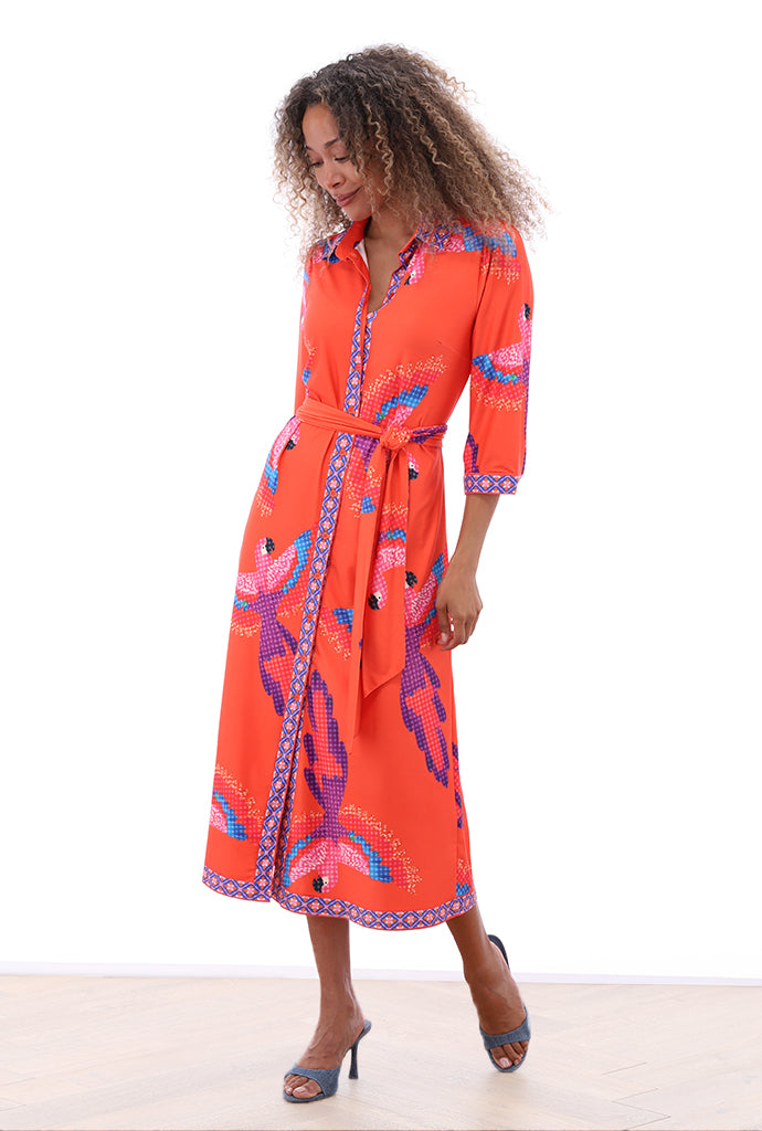 K-design - Maxi jurk met print en stoffen riem (C413)