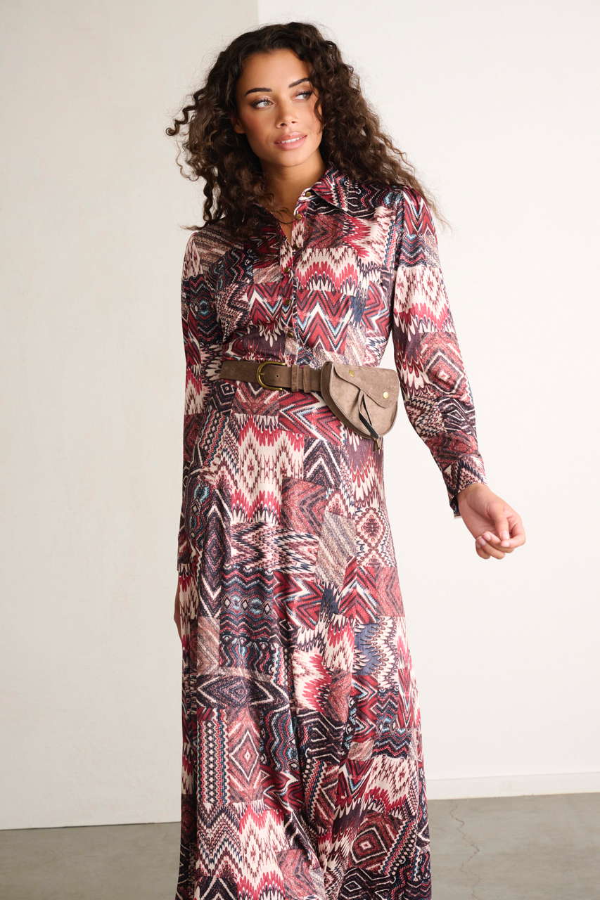 K-design - Maxi dress met boho print en bijpassende zadelriem met heuptasje (X112) - What Els!