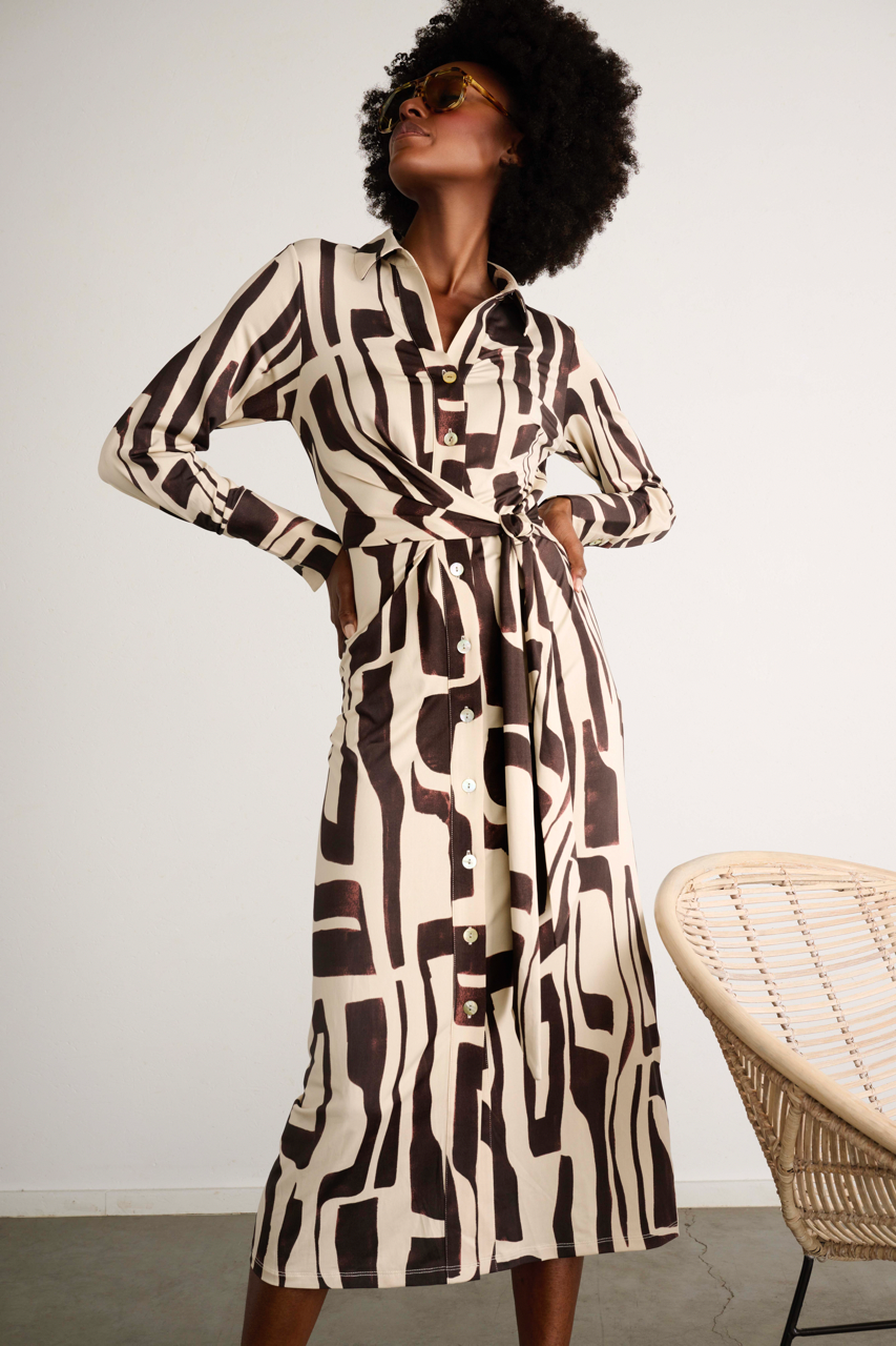 K-design - Maxi dress met print en wikkelriem (X342) - What Els!