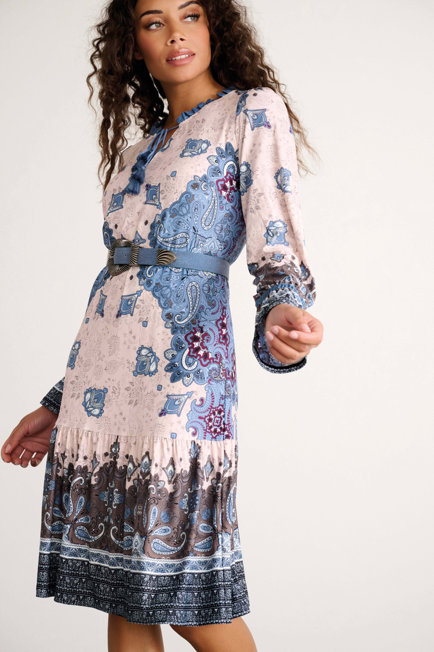 K-design - Mini dress met print, jeansdetails en bijpassende riem (X363) - What Els!