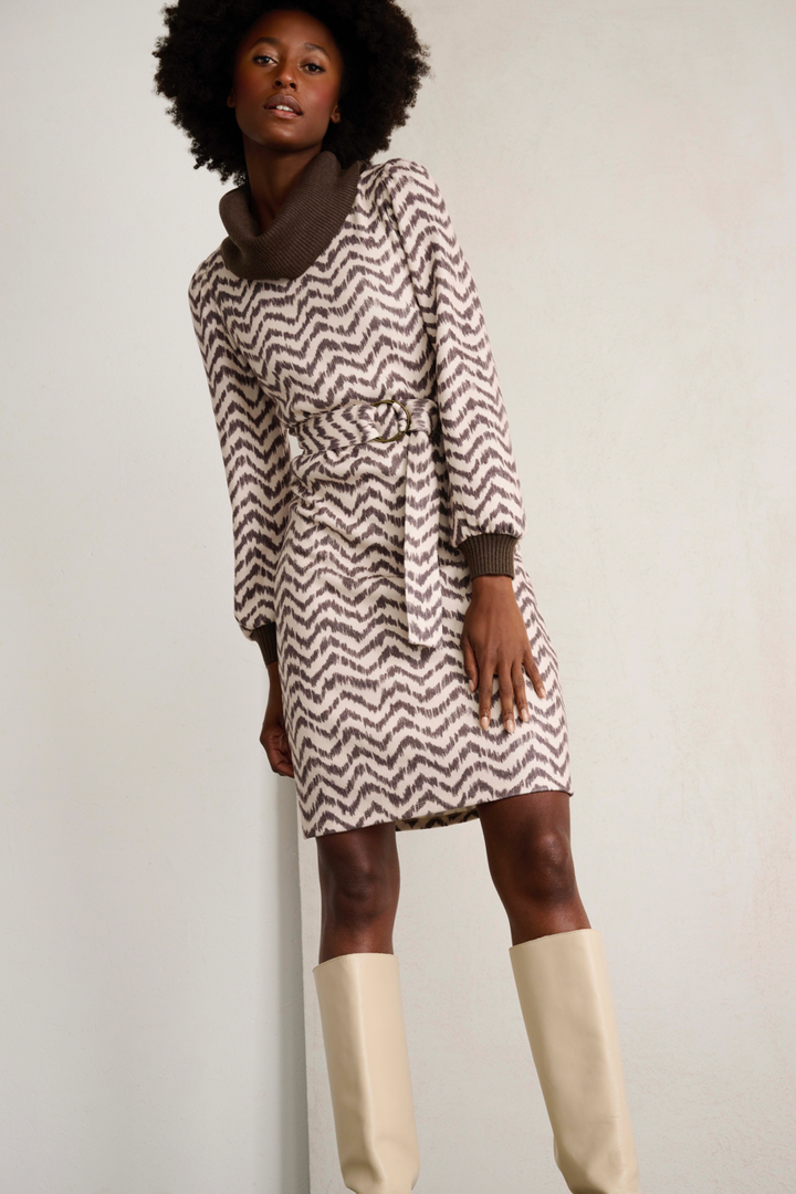 K-design - Mini dress met print, rolkraag en stoffen riem (X450) - What Els!