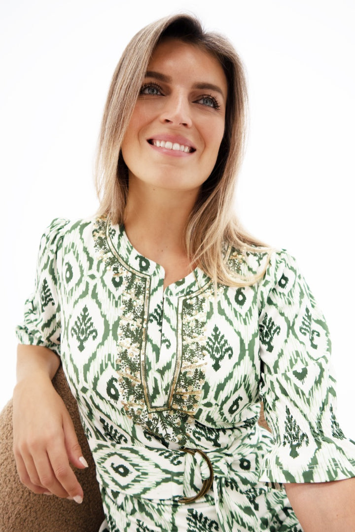 K-design - Mini dress met boho print en stoffen riem (Y114) - What Els!