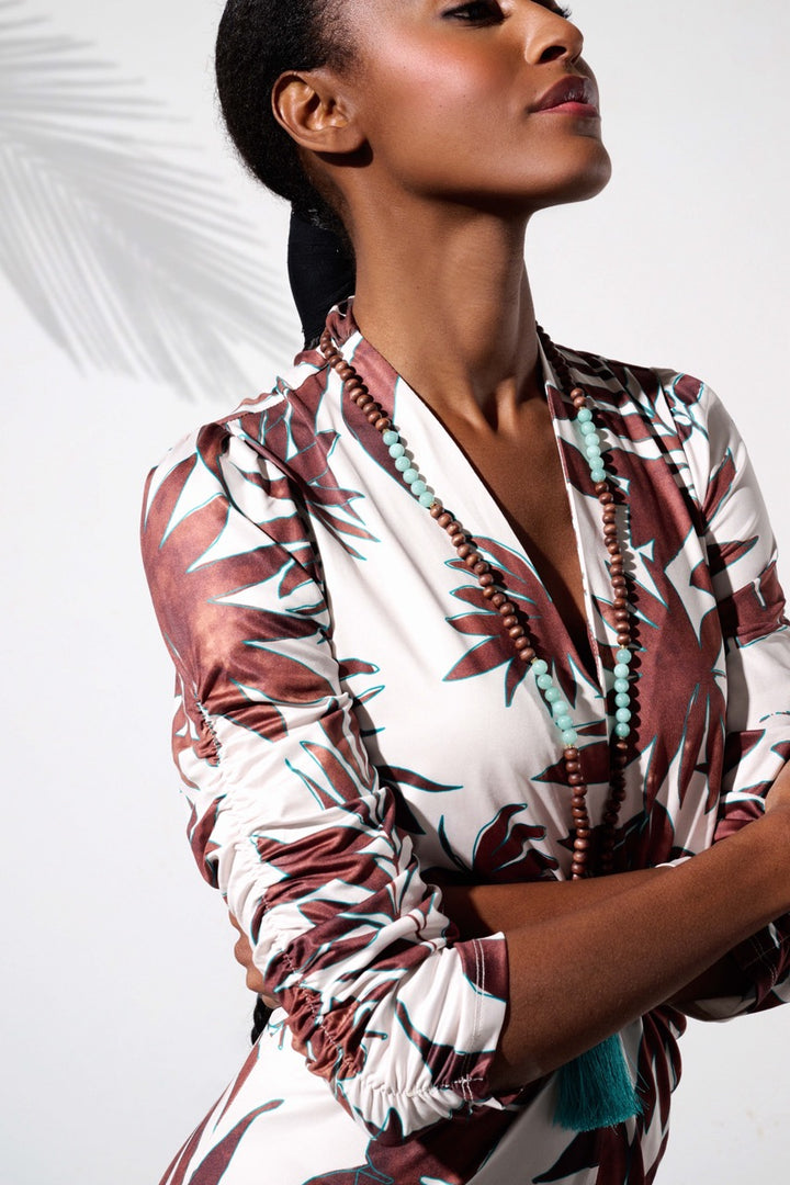 K-design - Maxi dress met V-hals, print en halsketting (Y129) - What Els!