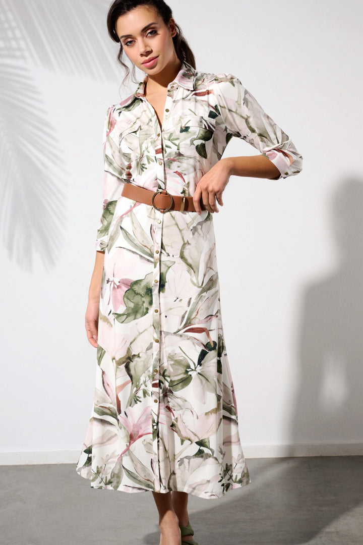 K-design - Maxi dress met bladerprint en bijpassende riem (Y130) - What Els!