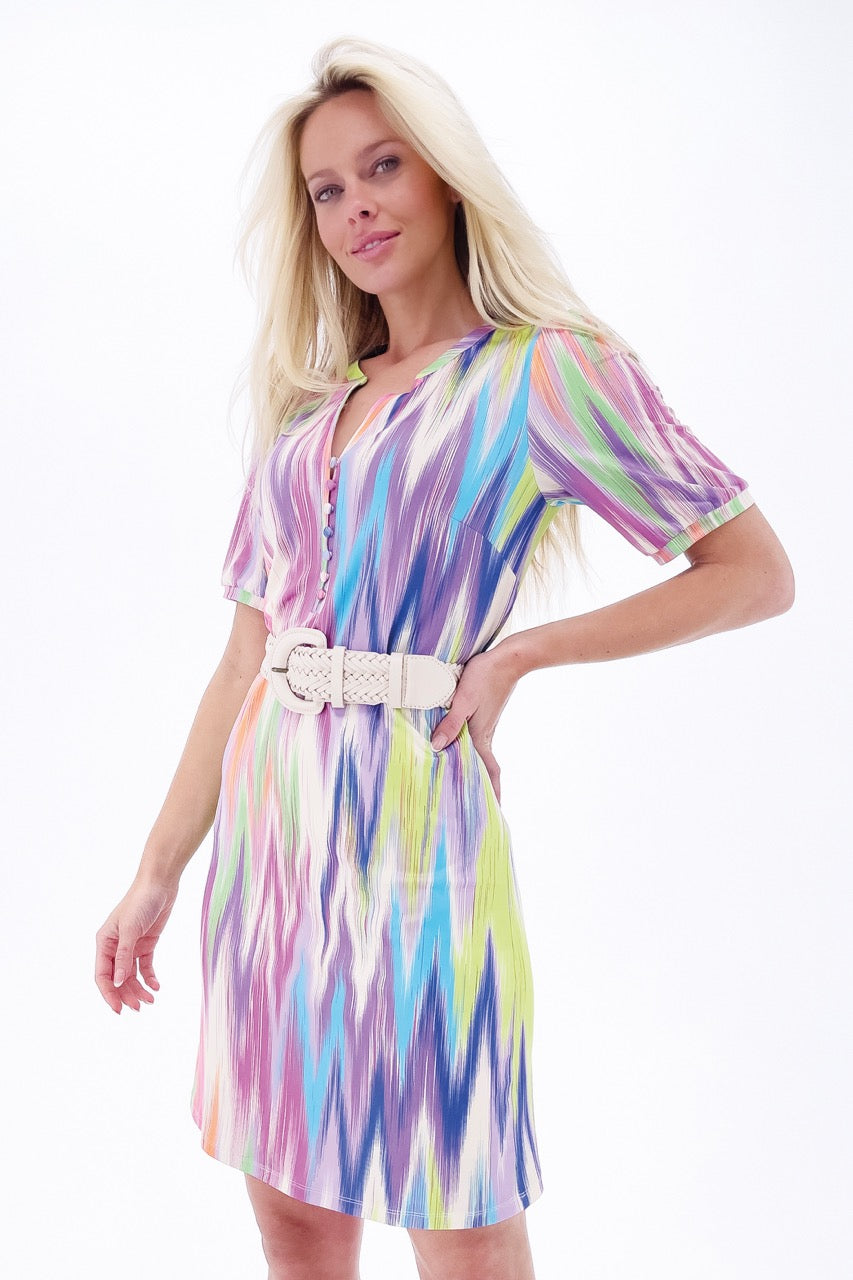 K-design - Mini dress met print, knopen en gevlochten riem (Y209) - What Els!