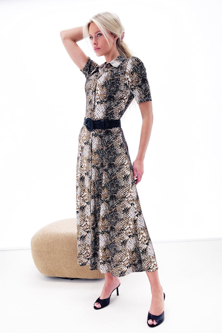 K-design - Maxi dress met print en  gevlochten riem (Y213) - What Els!