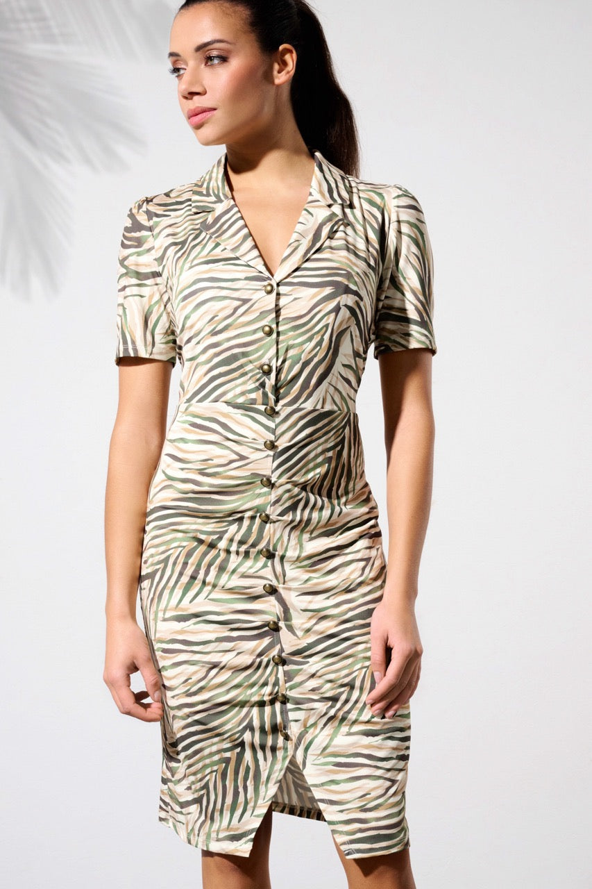K-design - Mini dress met safariprint en knopen (Y219) - What Els!