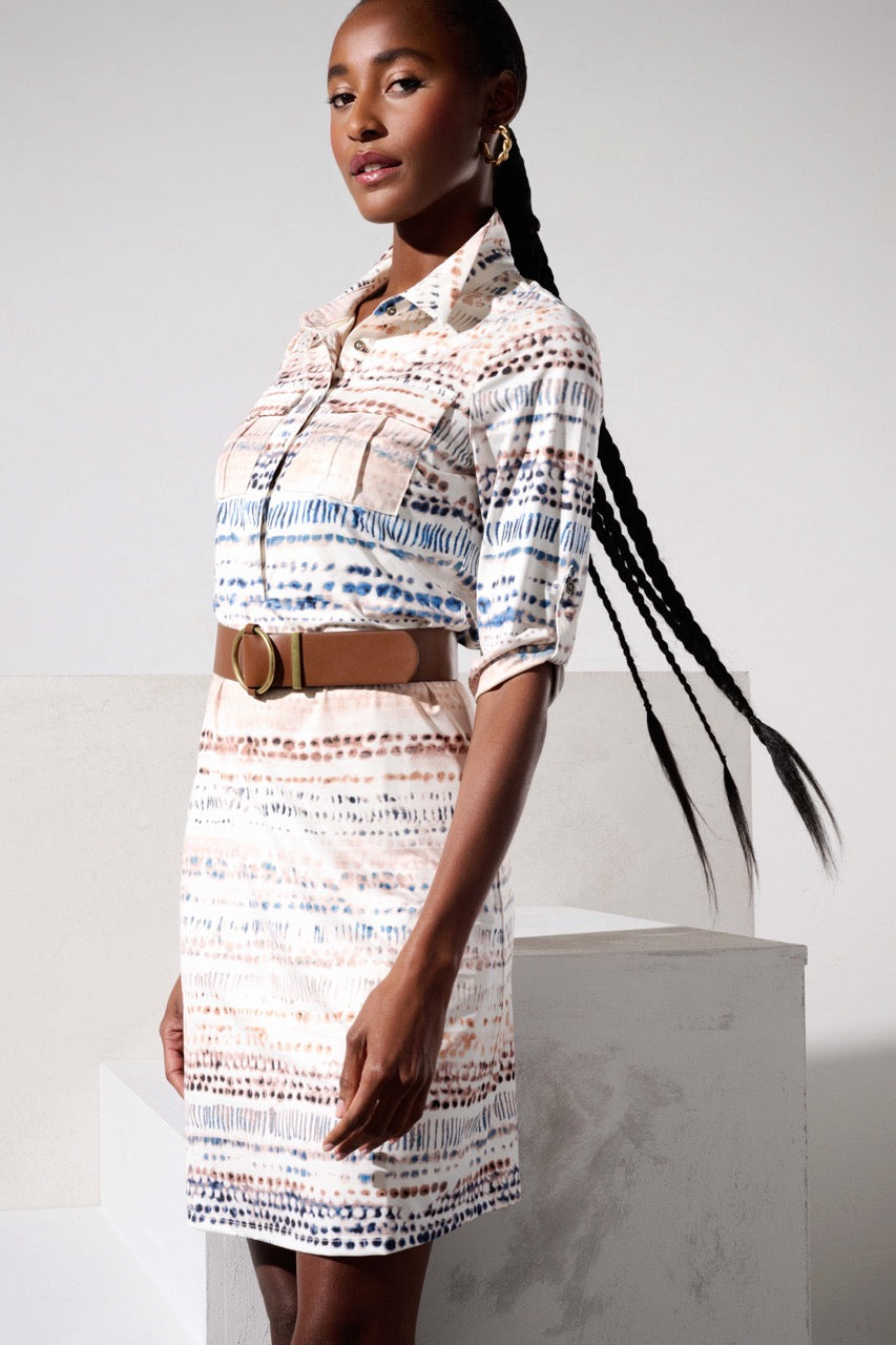 K-design - Mini dress met print, knopen en bijpassende riem (Y230) - What Els!