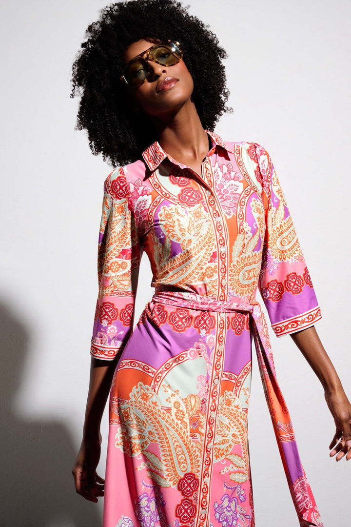 K-design - Midi dress met print, knopen en stoffen riem (Y254) - What Els!