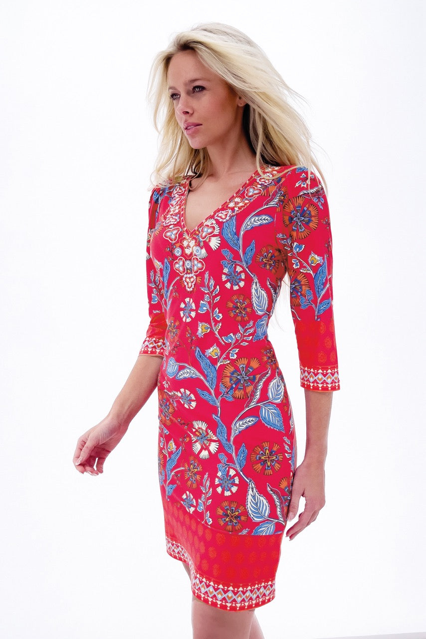 K-design - Mini dress met print, V-hals en kralen (Y256) - What Els!