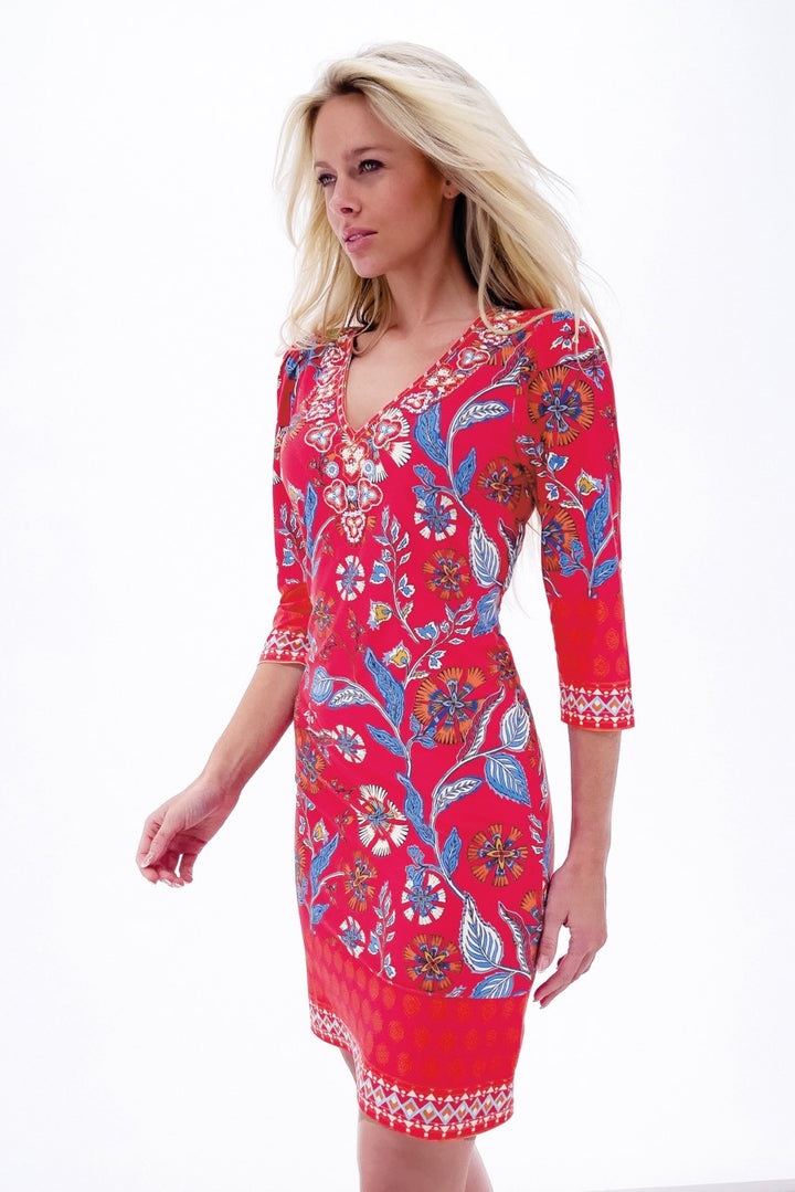 K-design - Mini dress met print, V-hals en kralen (Y256) - What Els!