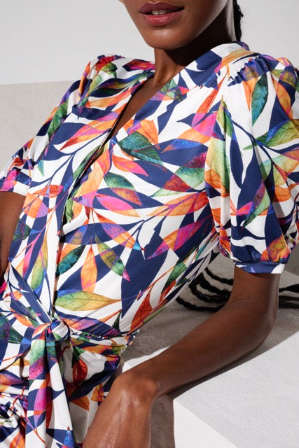 K-design - Mini dress crossover met bladerprint en vaste riem (Y306) - What Els!