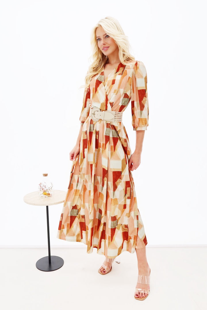 K-design - Maxi dress crossover met print en bijpassende riem (Y311) - What Els!