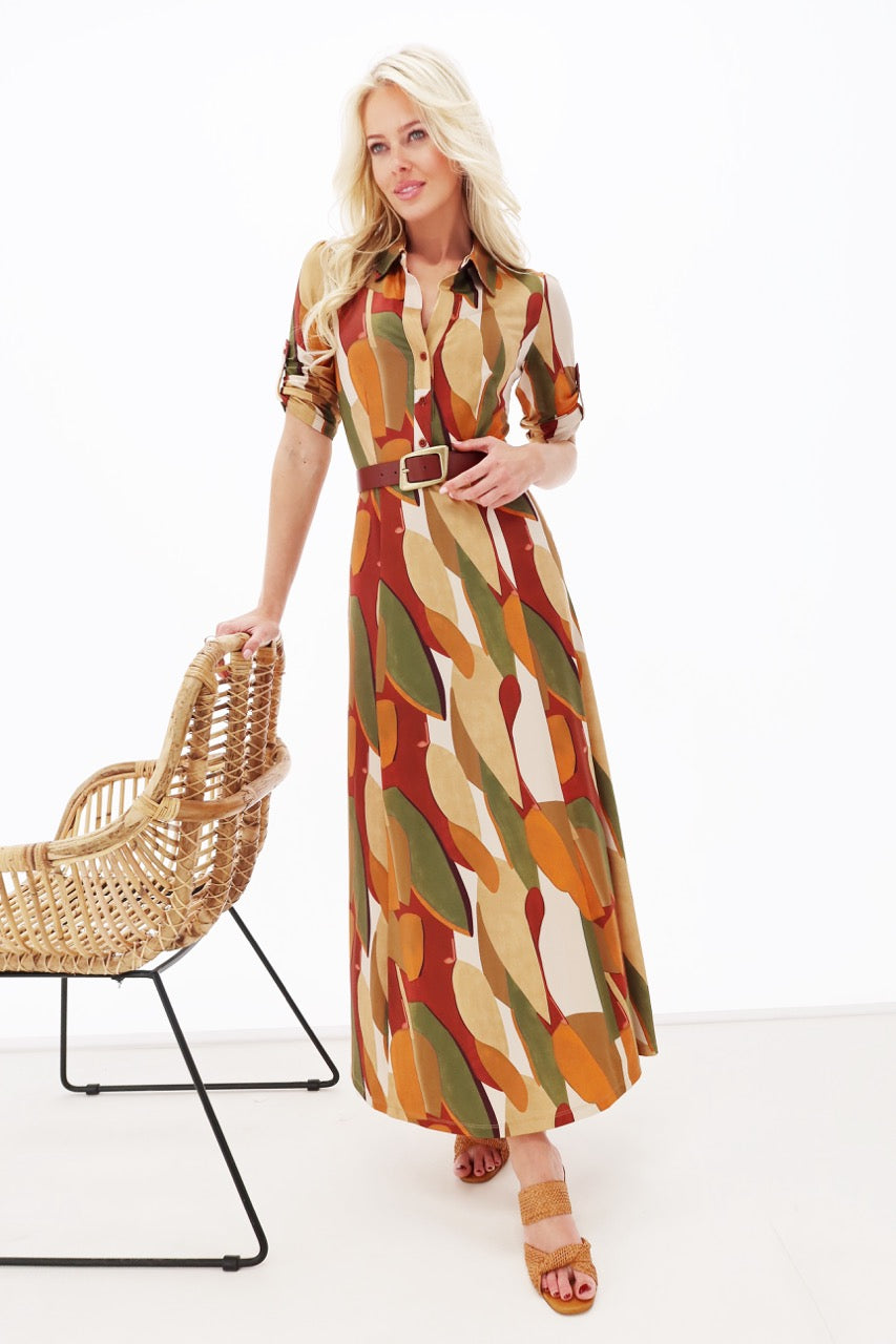 K-design - Maxi dress met print, knopen en bijpassende riem (Y332) - What Els!