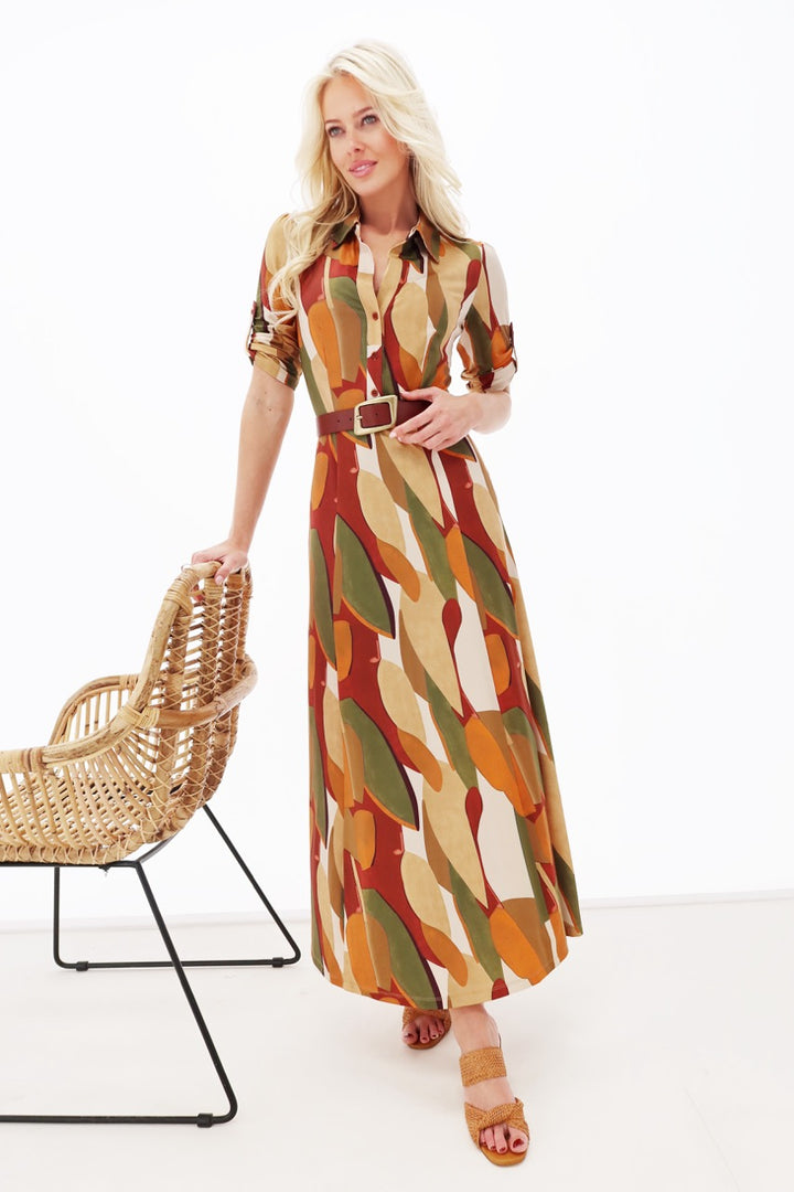 K-design - Maxi dress met print, knopen en bijpassende riem (Y332) - What Els!