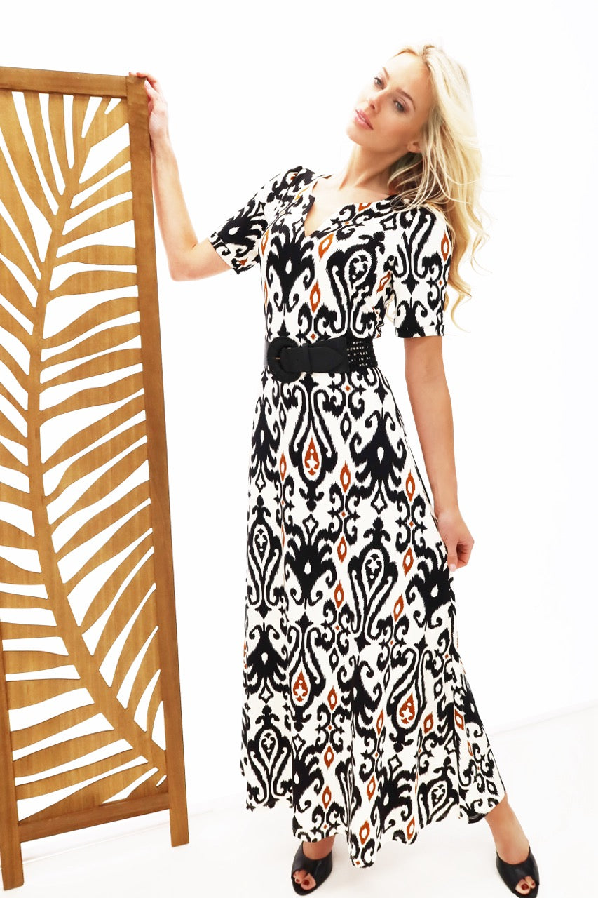 K-design - Maxi dress met print en bijpassende riem (Y339) - What Els!