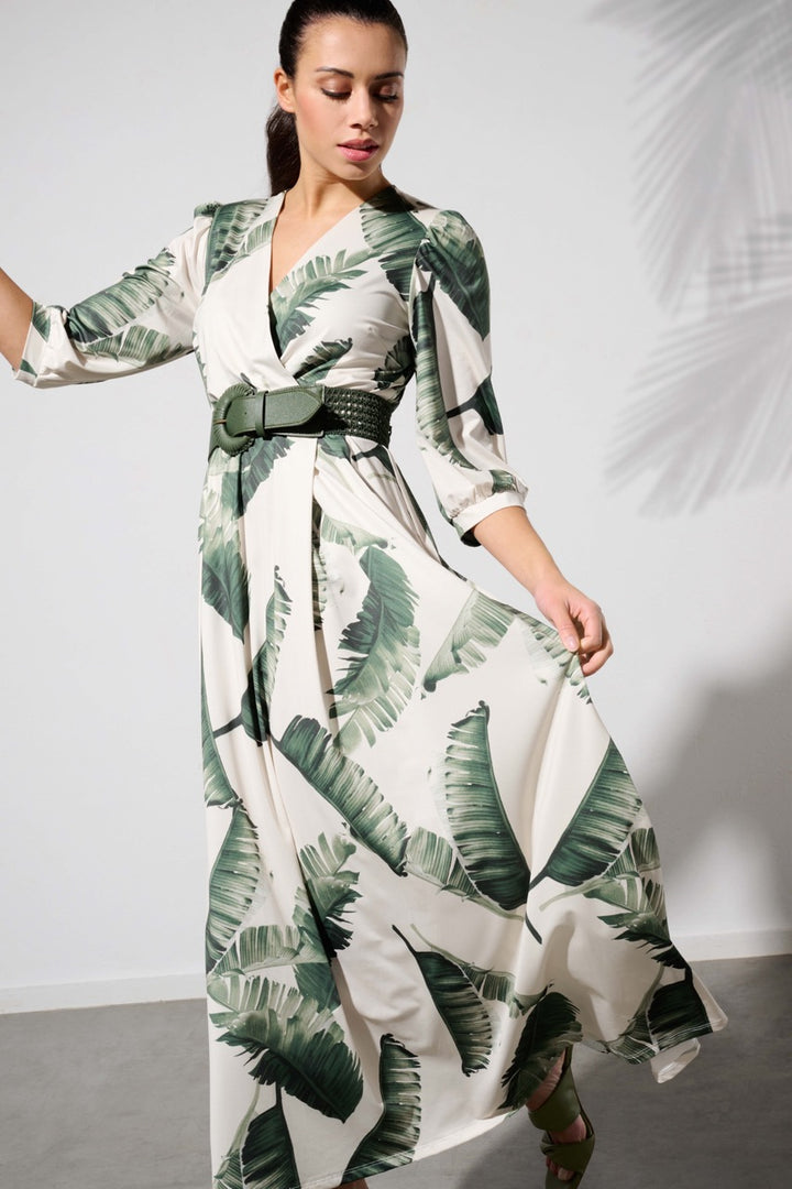 K-design - Crossover maxi dress met print, plooi en bijpassende riem (Y349) - What Els!