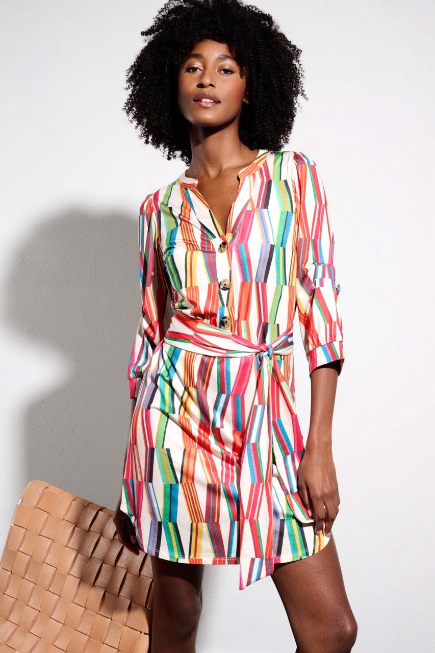 K-design - Mini dress met print, knopen en stoffen riem (Y354) - What Els!