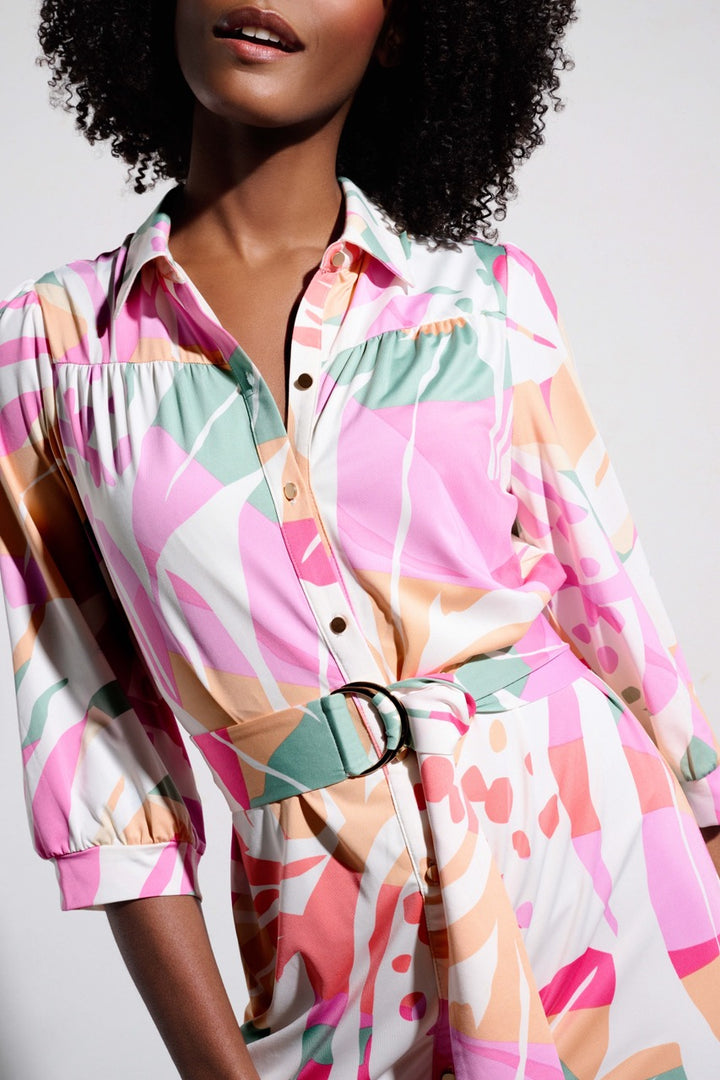 K-design - Mini dress met print, knopen en stoffen riem (Y378) - What Els!