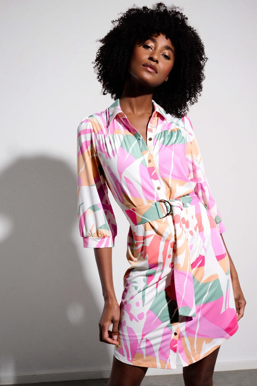 K-design - Mini dress met print, knopen en stoffen riem (Y378) - What Els!