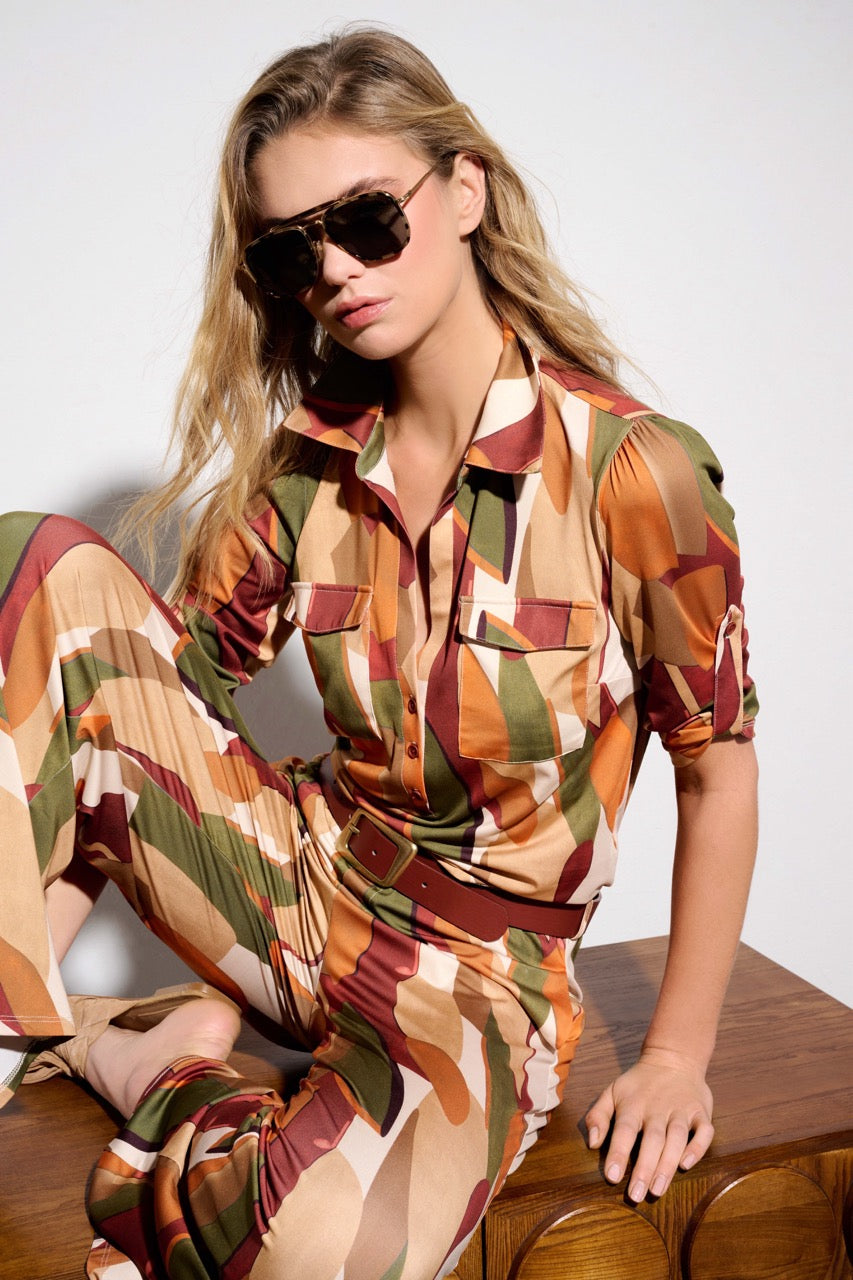 K-design - Jumpsuit met print, 2/3 mouwen, zakjes en bijpassende riem (Y331) - What Els!