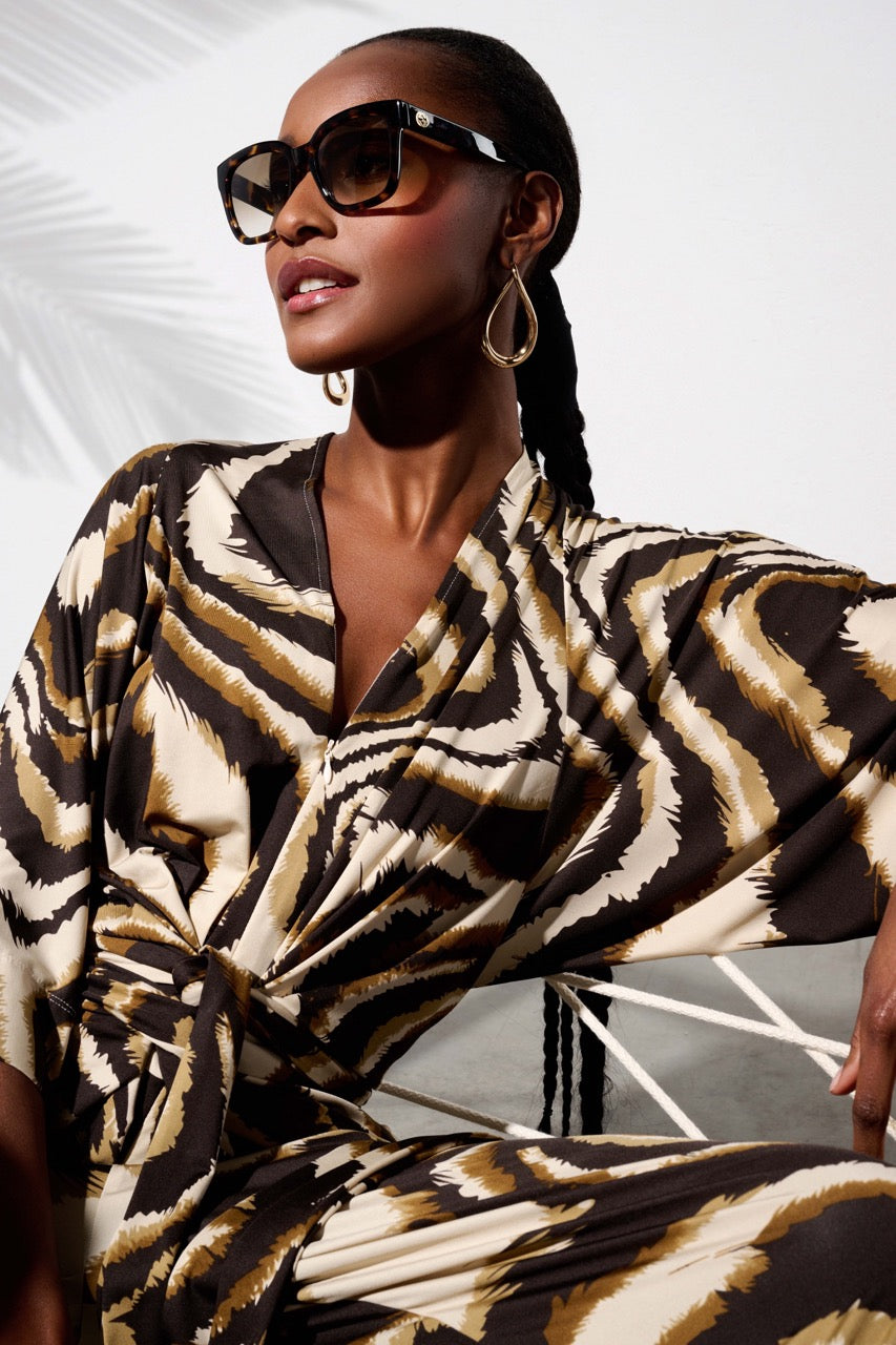 K-design - Jumpsuit met print, rits en vaste riem (Y346) - What Els!