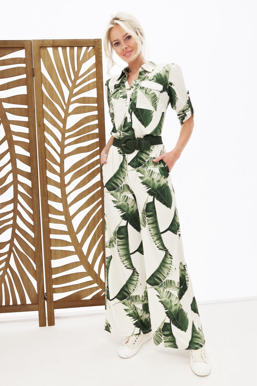 K-design - Jumpsuit met print, zakjes en bijpassende riem (Y350) - What Els!