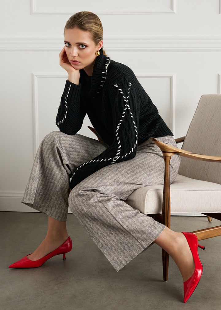 K-design - Pull met rolkraag en contrast details - What Els!