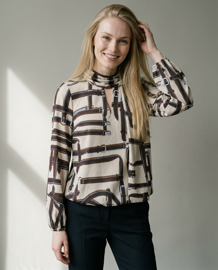 K-design — Top ronde hals met sjaaltje & print studio P146