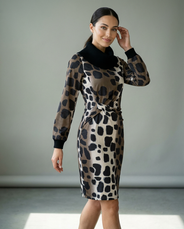 K-design — Jurk met rolkraag & print studio P147