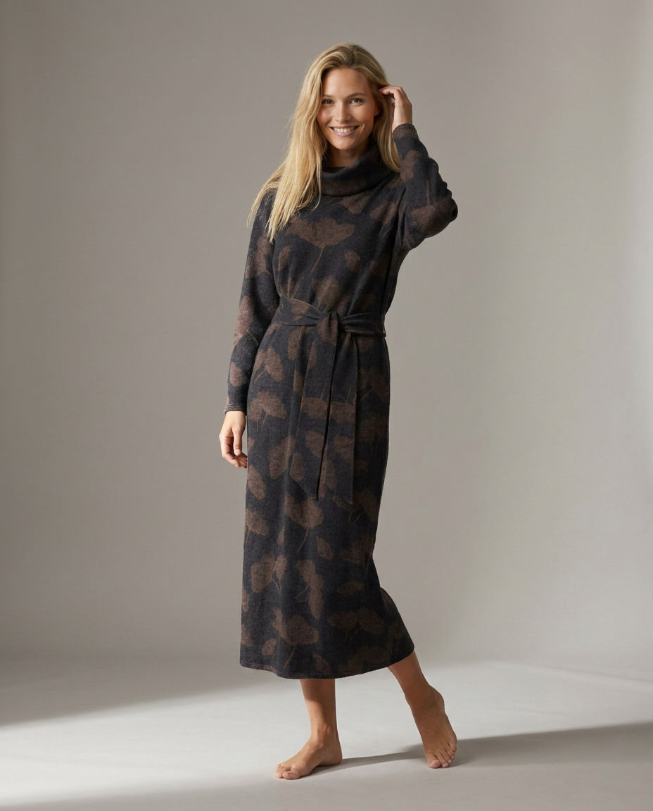 K-design — Soft touch midi jurk met rolkraag studio