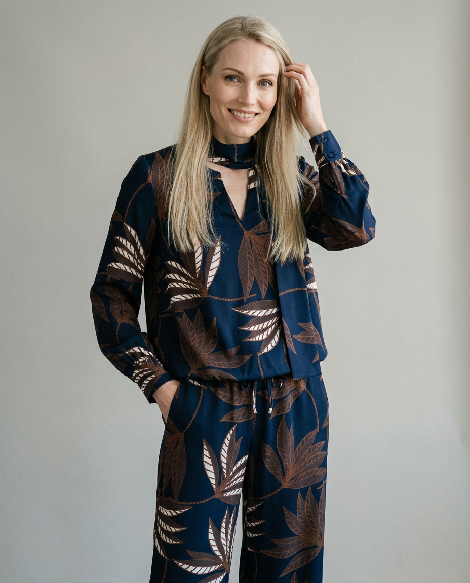 K-design — Broek met botanische print studio look P154