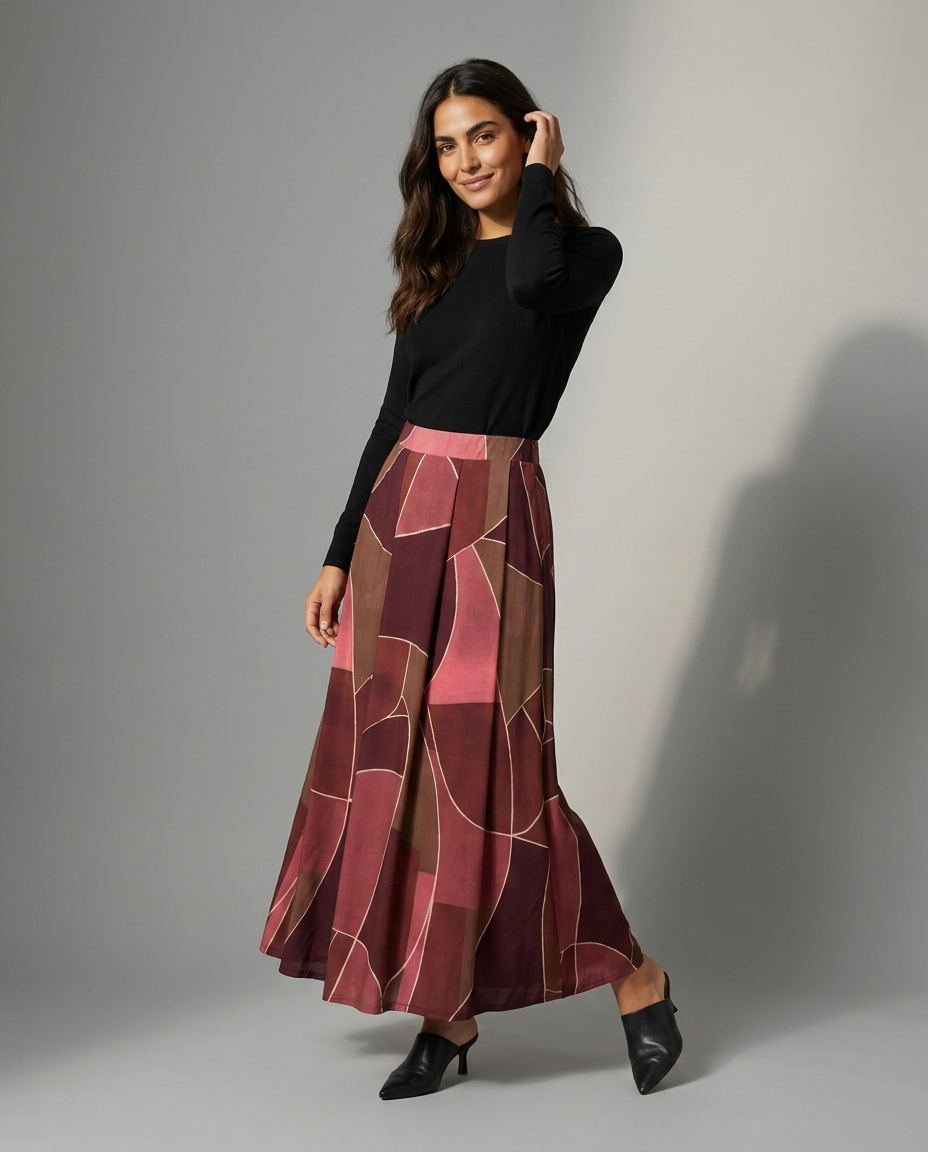 K-design — Maxi rok met retro print studio