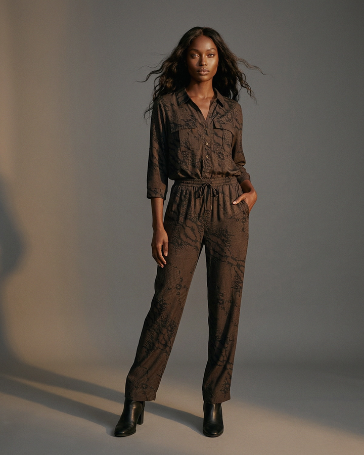 K-design — Jumpsuit met slangenprint studio Donkergrijze slangenprint