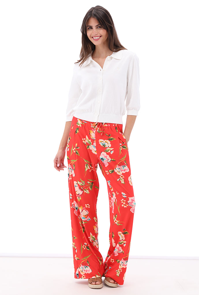 K-design - Broek met bloemenprint en trekkoord (C202)