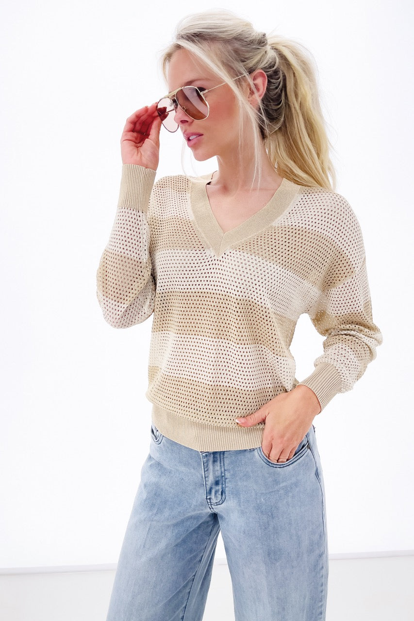 K-design - Gestreepte pull met V-hals (Y819) - What Els!