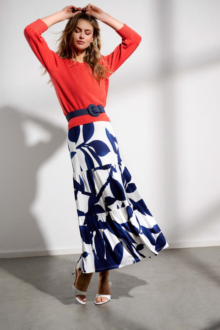 K-design - Rok met geometrische print, volant en gevlochten riem (Y327) - What Els!