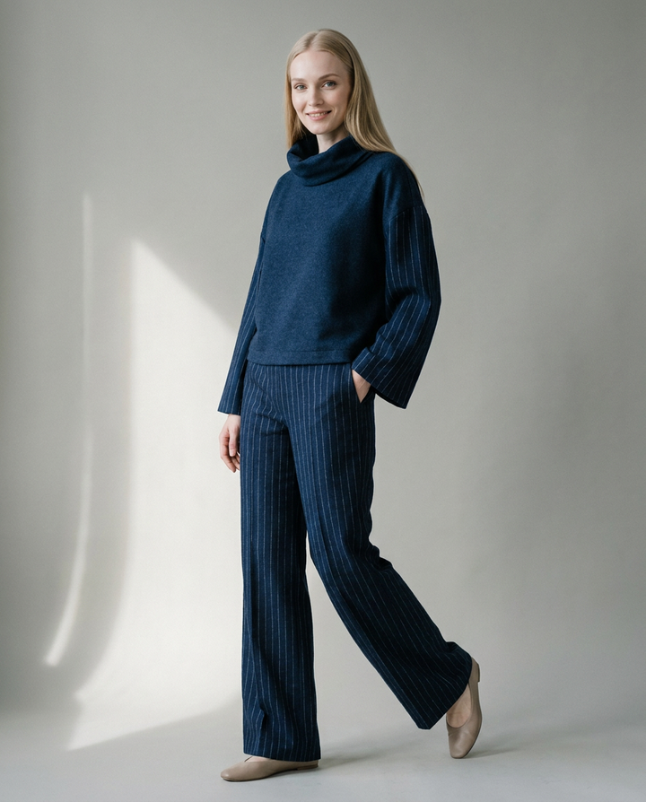 You're My Lobster — Broek met krijtstreep studio look dark blue