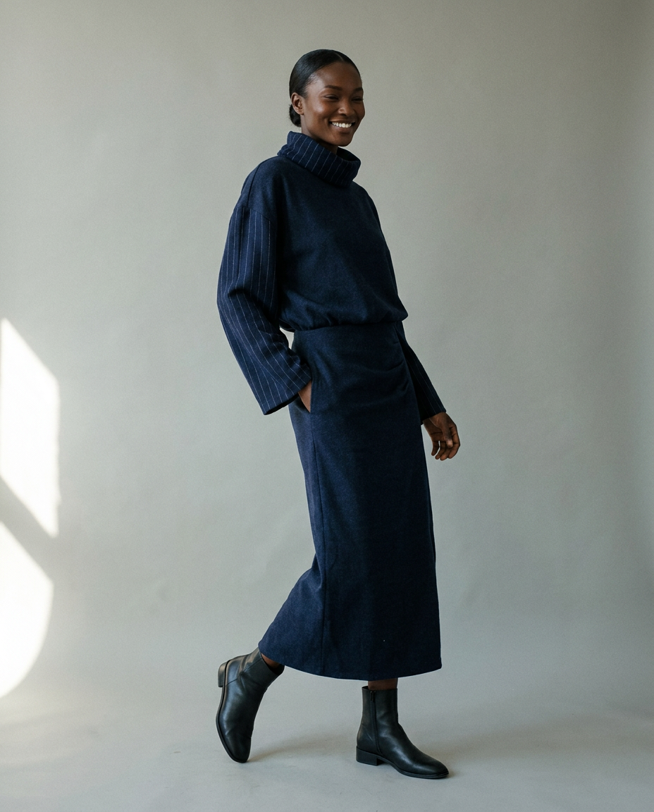 You're My Lobster — Maxi jurk met krijtstreep mouwen & rolkraag studio