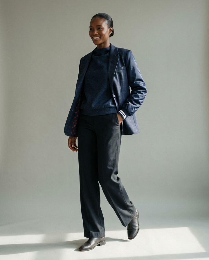 You're My Lobster — Soft touch top met kraag studio look dark blue