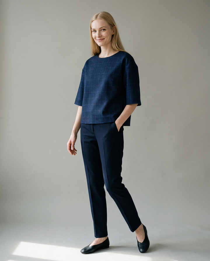 You're My Lobster — Top met krijtstreep & rits studio Dark Blue