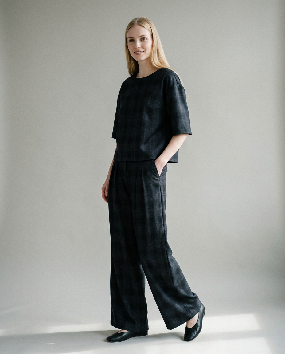 You're My Lobster — Broek met krijtstreep & plooien studio look black
