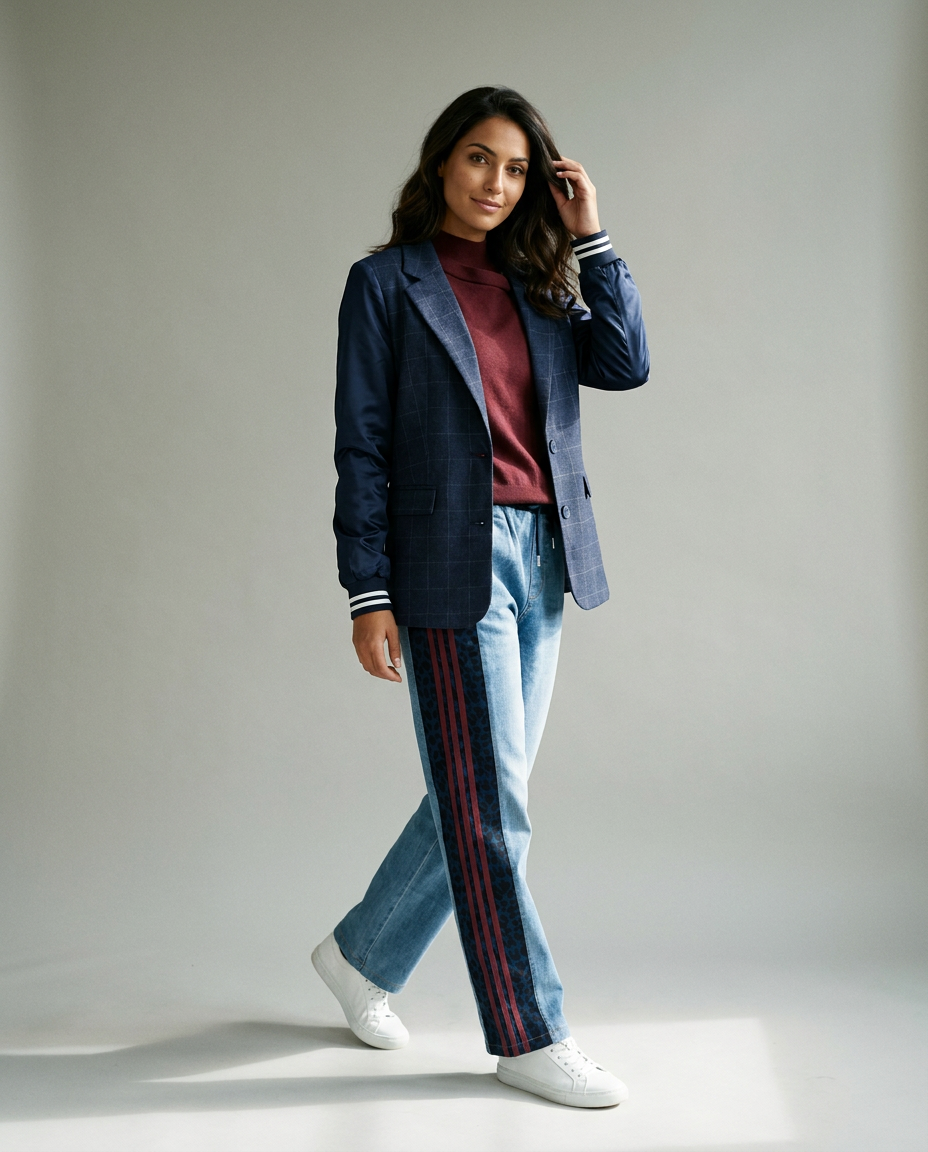 You're My Lobster — Blazer met gestreepte manchet studio look dark blue