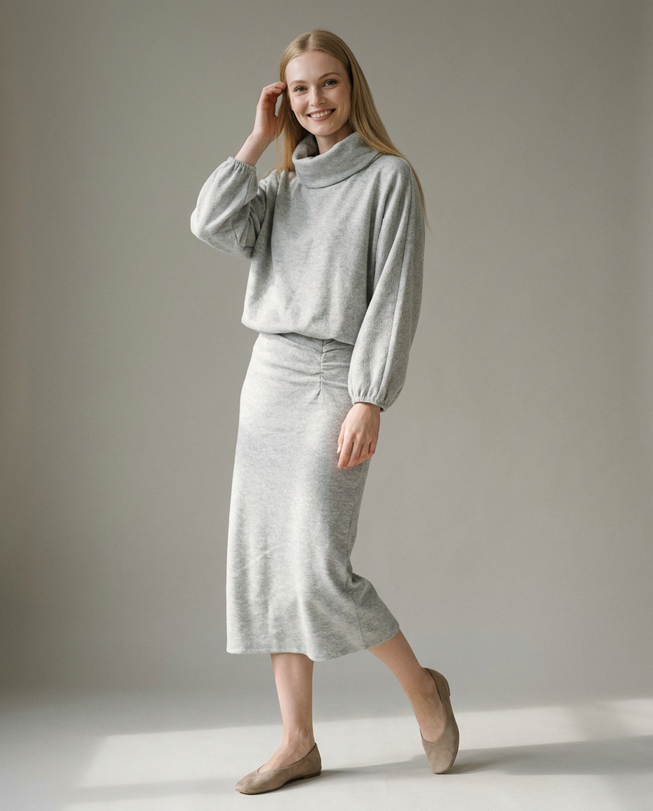 You're My Lobster — Soft touch midi jurk met rolkraag studio