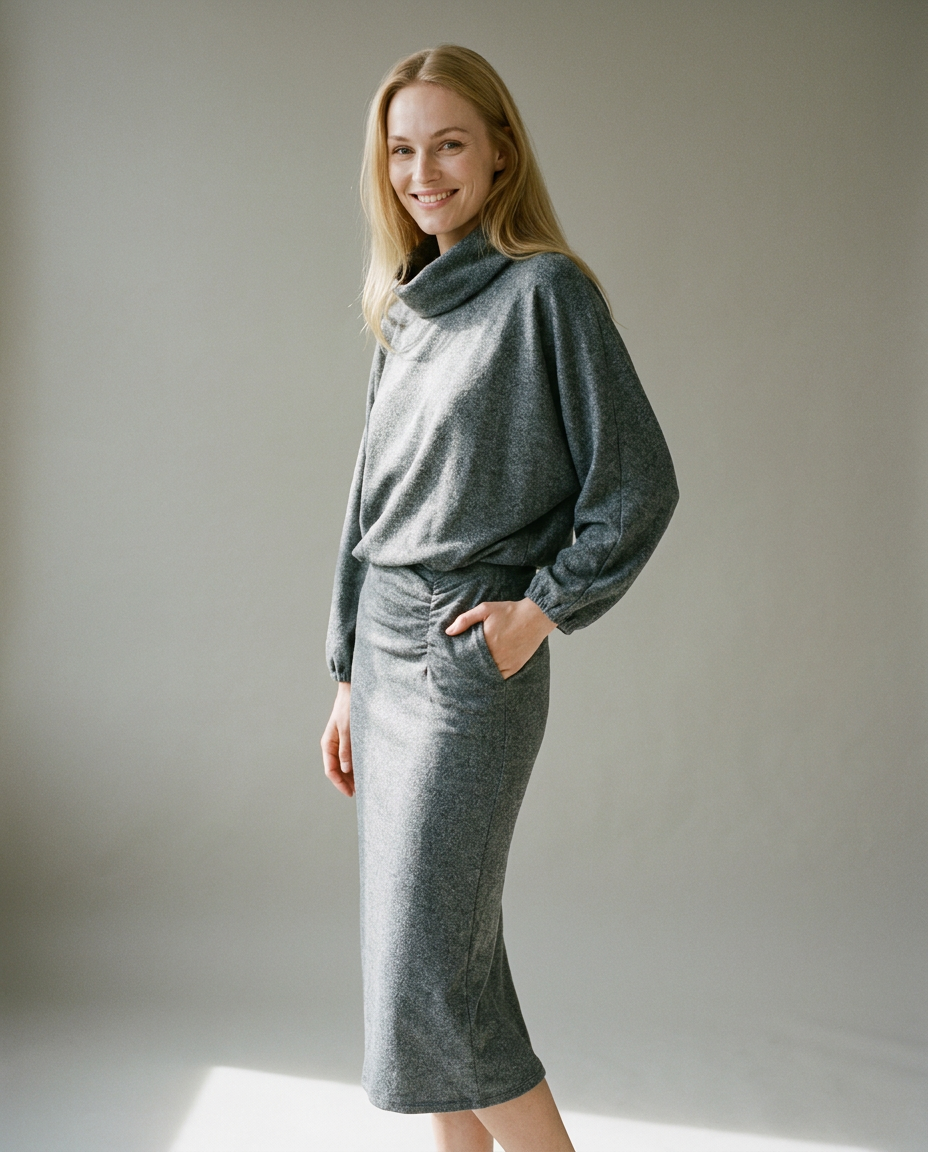 You're My Lobster — Soft touch midi jurk met rolkraag (Grey) studio