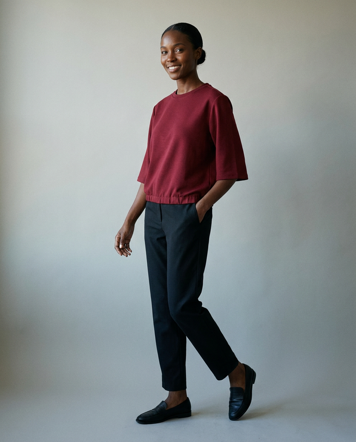 You're My Lobster — Soft touch top met ronde hals studio Cabernet