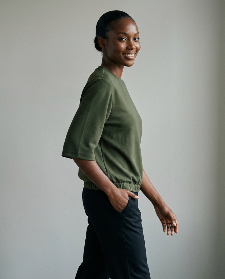 You're My Lobster — Soft touch top met ronde hals studio Dark olive