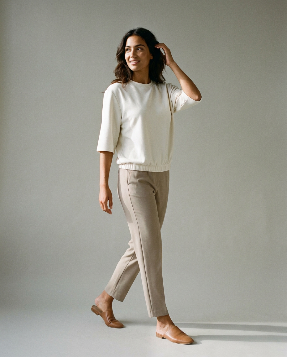 You're My Lobster — Soft touch top met ronde hals studio Egret